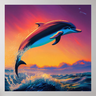 Poster dolphin jumping out of the water
