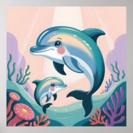 Poster Dolphin Mom and Baby