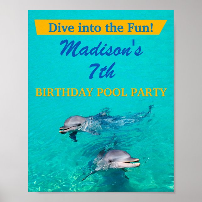 Poster Dolphin Pool Party Welcome Sign - Birthday Decor (Frente)
