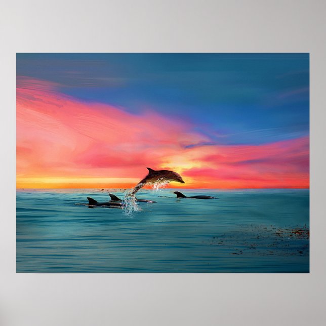 Poster Dolphins Beach Sunset Fantasy Art (Frente)