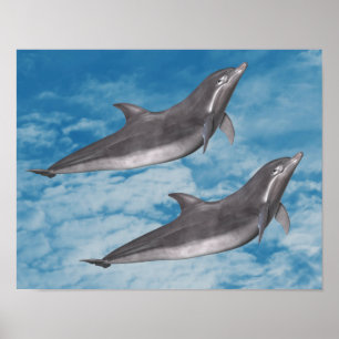 Pôster Dolphins Blue Sky White Clouds Fantasy Art