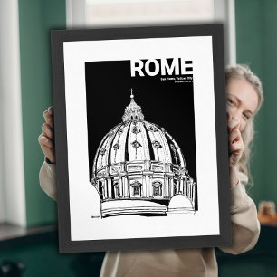 Poster Dome de São Pedro Vaticano Desenho a Tinta Viagem