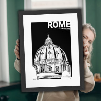 Poster Dome de São Pedro Vaticano Desenho a Tinta Viagem