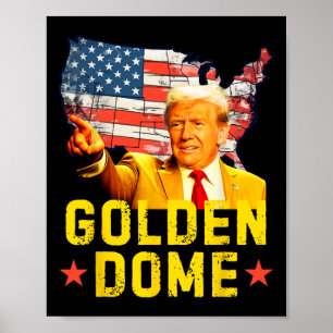 Poster Dome Dourada Trump Grande Mapa Americano Patriótic