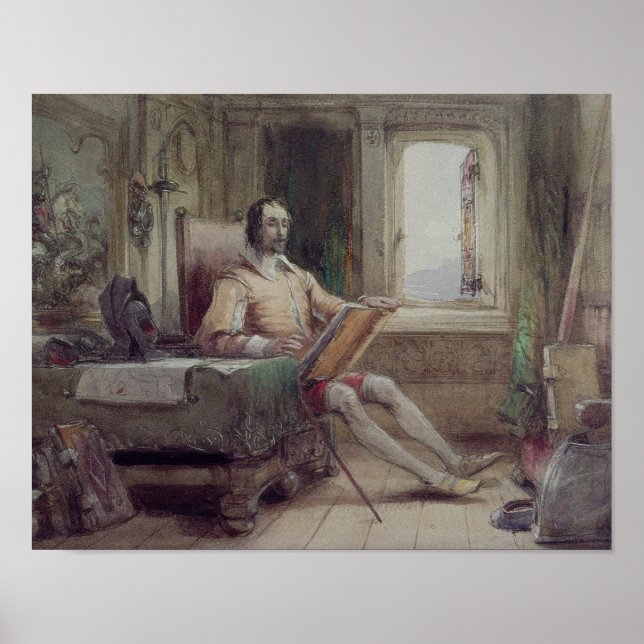 Poster Don Quixote em seu estudo (Frente)