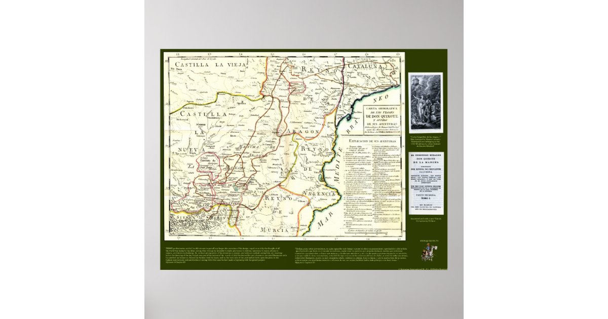 Poster Don Quixote Route Map Cervantes Zazzle Brasil