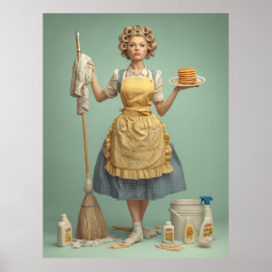 Poster Dona de Casa Retrô Com Panquecas