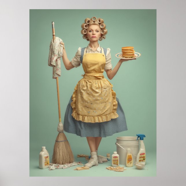 Poster Dona de Casa Retrô Com Panquecas (Frente)