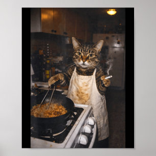 Poster Dona do gato engraçado meme cozinhando gato gato v