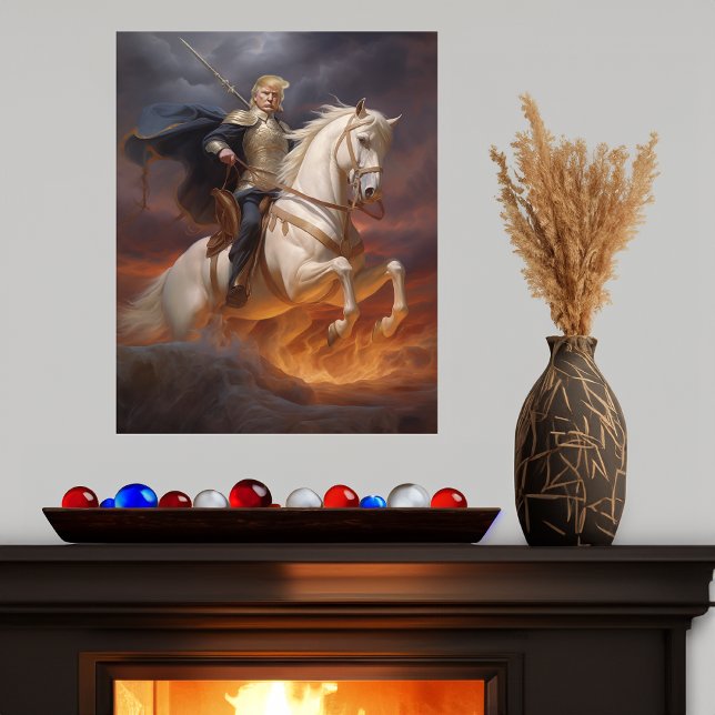 Poster Donald Trump 2024 Cavalo Branco Cavaleiro Cavaleir (donald trump 2024 funny knight white horse poster ai art)