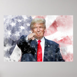 Poster Donald Trump apontando a bandeira americana