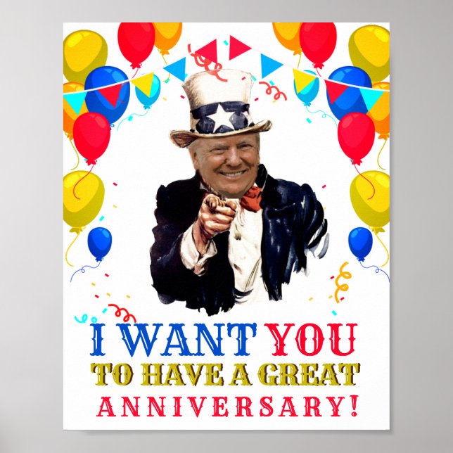 Poster Donald Trump Celebração Balões de Aniversário Post (Frente)