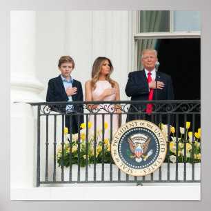 Pôster Donald Trump, com Melania & Barron na casa branca