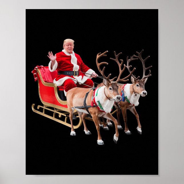 Poster Donald Trump Santa Claus Sleigh Natal Usa (Frente)