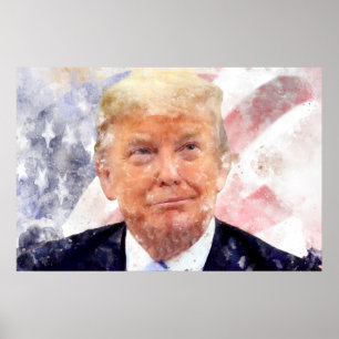 Poster Donald Trump sorrindo com bandeira americana