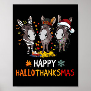 Poster Donkey Happy Hallothanksmas Love Donkey Farmer Tee
