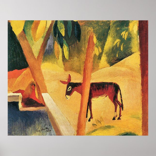 Pôster Donkeys nas palmas por August Macke (Frente)