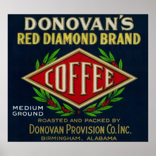 Pôster Donovan's Coffee LabelBirmingham, AL (Frente)