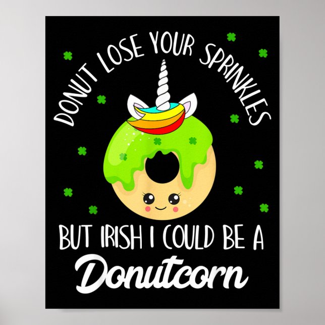 Poster Donutcorn Funny Cute Donut Unicorn Irish St Patric (Frente)