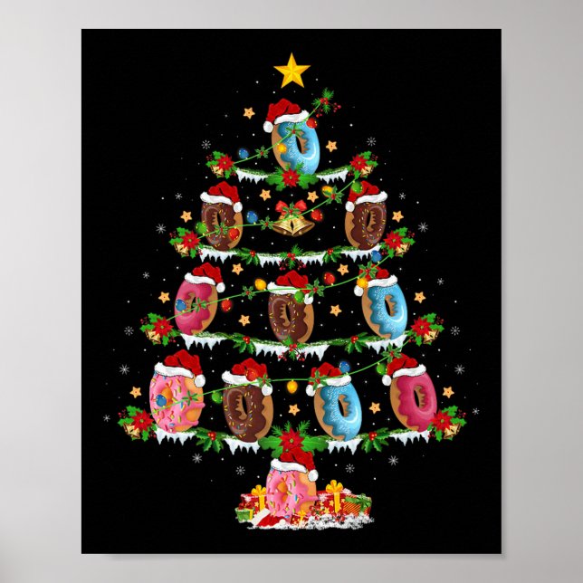 Poster Donuts Christmas Tree Lights Funny Fast Food Donut (Frente)