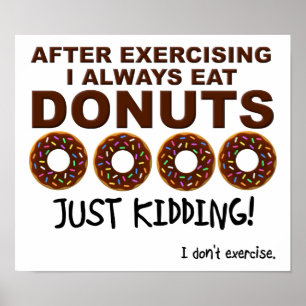 Pôster Donuts e Exercícios Cartaz Divertido