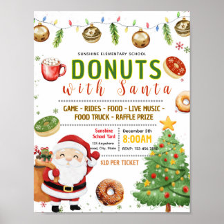 Poster Donuts editáveis com panfleto de Papai Noel