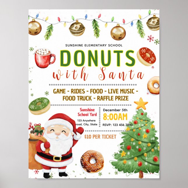 Poster Donuts editáveis com panfleto de Papai Noel (Frente)
