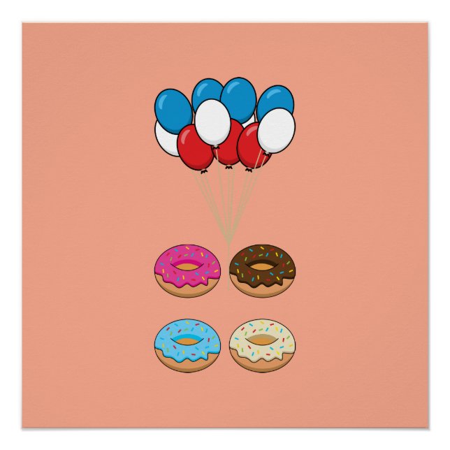 Pôster Donuts Sortidos e Balões (Frente)