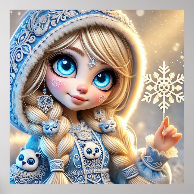 Poster Donzela de Neve Com Floco de Neve Brilhante (Frente)