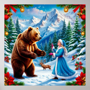 Poster Donzela de Neve Encantando Cena de Inverno