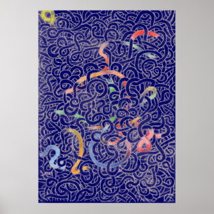 Pôster Doodle azul do macarronete