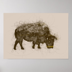 Poster Doodle da caneta de esferográfica de Bull do