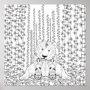 Pôster Doodle de bambu 2 da panda