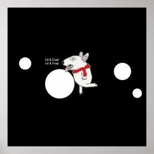 Poster Doodle de bull terrier que aprecia a neve