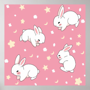 Poster Doodle de coelho kawaii rosa fofo