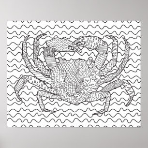 Poster Doodle detalhado 2 do caranguejo do mar