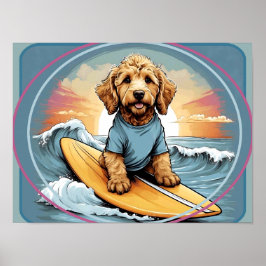 Poster Doodle Dog Surfing