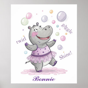 Poster Doodle Hippo Nursery Cute Doodle Animal