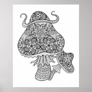 Poster Doodle mágico tirado mão 2 dos cogumelos