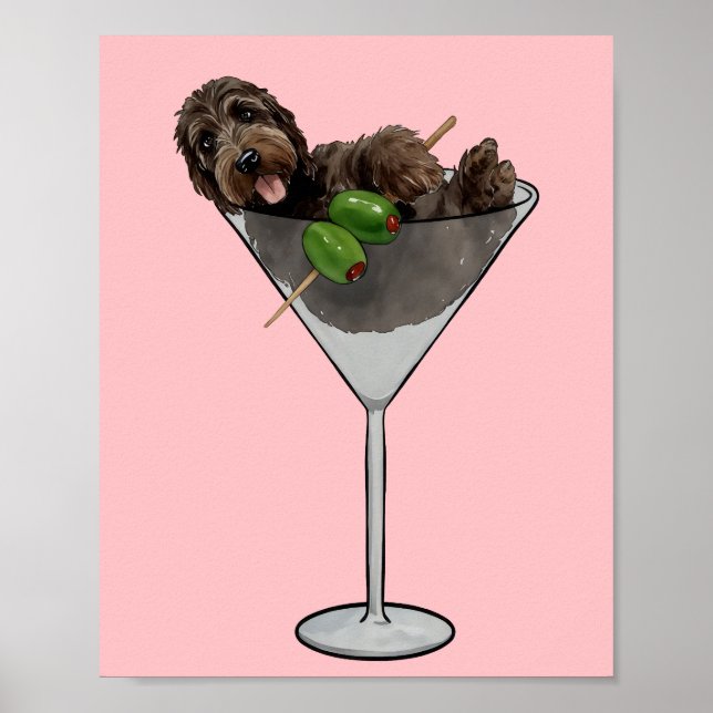 Poster Doodle Martini Dog Mãe Watercolor (Frente)