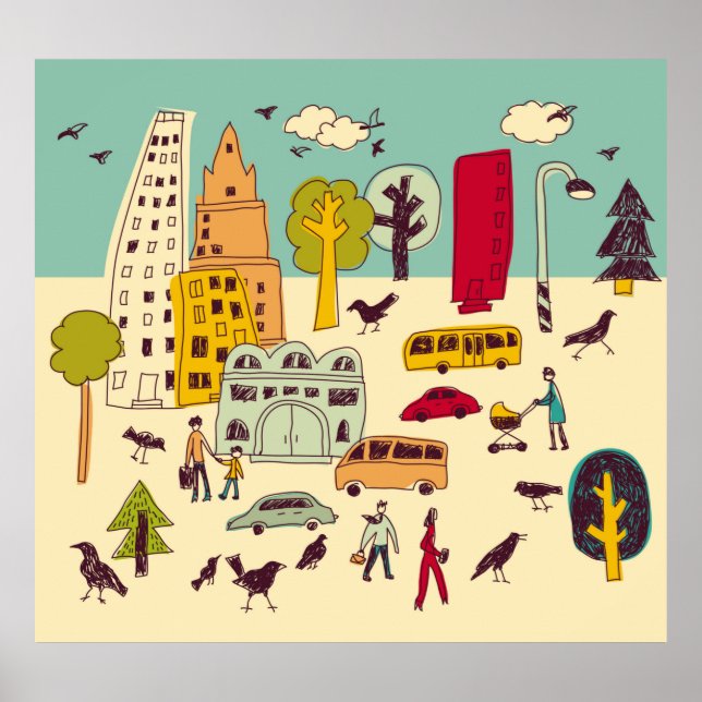 Poster Doodles parque urbano paisagem andando cor cidade  (Frente)