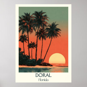 Poster Doral Florida Vintage Palm Sunset Viagem Art