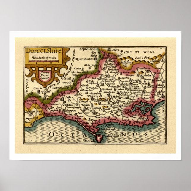 Poster Dorset Dorsetshire County England Antigo Mapa Hist (Frente)