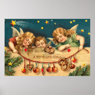 Poster dos anjos do Feliz Natal do vintage