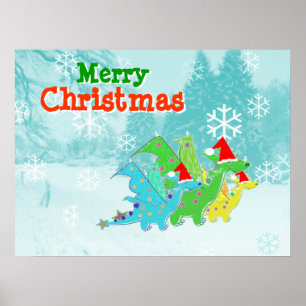 Poster dos dragões de Kawaii do Feliz Natal