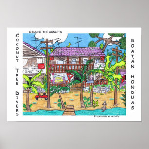 Poster dos mergulhadores da árvore de coco