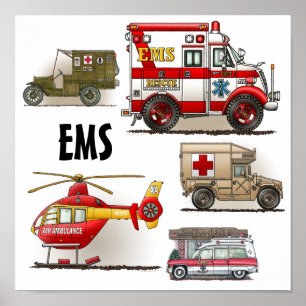 Poster dos veículos do EMS da ambulância