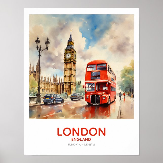 Poster Double Decker Driving by Big Ben - Londres, Inglat (Frente)