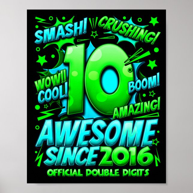 Poster Double Digits 10 Year Old Boys 10th Birthday Boy  (Frente)