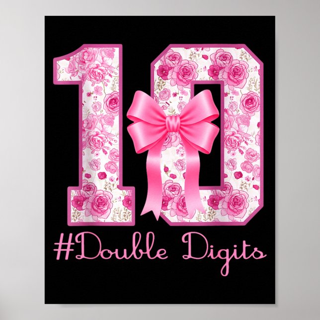 Poster Double Digits 10th Birthday Girl Nk Coquette Bow 1 (Frente)